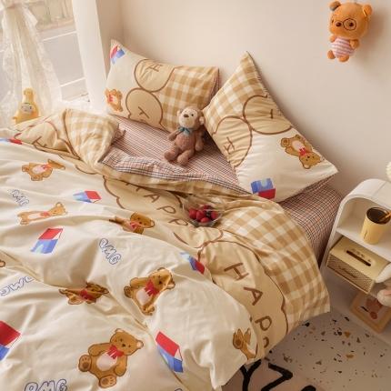 眠屿家纺 2021新款全棉印花四件套 房子小熊