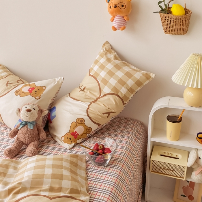 91家纺网 家纺一手货源 找家纺 眠屿家纺 2021新款全棉印花四件套 房子小熊