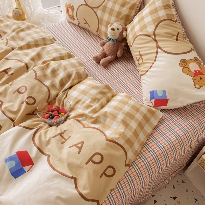 91家纺网 家纺一手货源 找家纺 眠屿家纺 2021新款全棉印花四件套 房子小熊