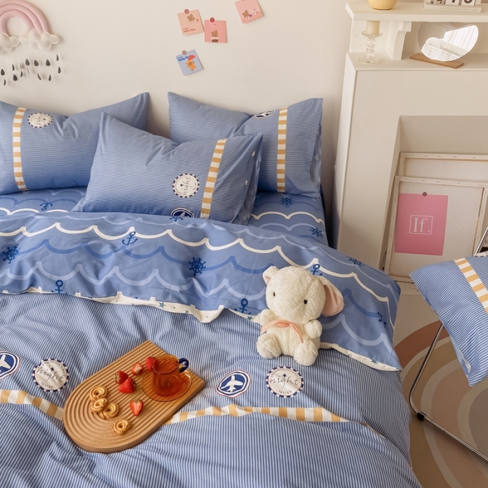 91家纺网 家纺一手货源 找家纺 眠屿家纺 2021新款全棉印花四件套 航海奇遇