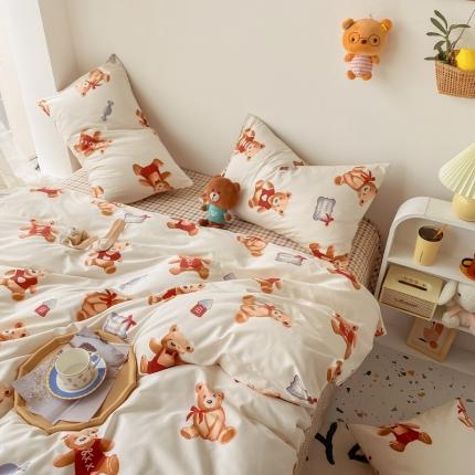 眠屿家纺 2021新款全棉印花四件套 礼物熊