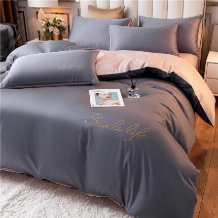 91家纺网 家纺一手货源 找家纺 古吉梦 2020新款洛卡棉双拼S款四件套 宾利蓝