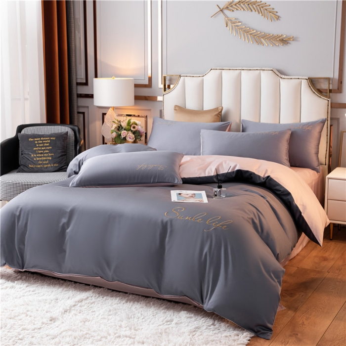 91家纺网 家纺一手货源 找家纺 古吉梦 2020新款洛卡棉双拼S款四件套 紫灰