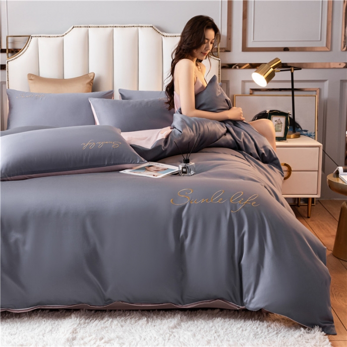 91家纺网 家纺一手货源 找家纺 古吉梦 2020新款洛卡棉双拼S款四件套 紫灰