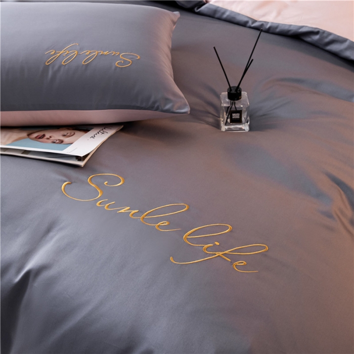 91家纺网 家纺一手货源 找家纺 古吉梦 2020新款洛卡棉双拼S款四件套 紫灰