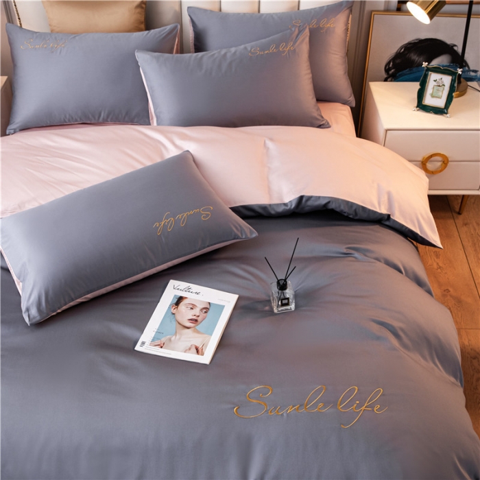 91家纺网 家纺一手货源 找家纺 古吉梦 2020新款洛卡棉双拼S款四件套 紫灰