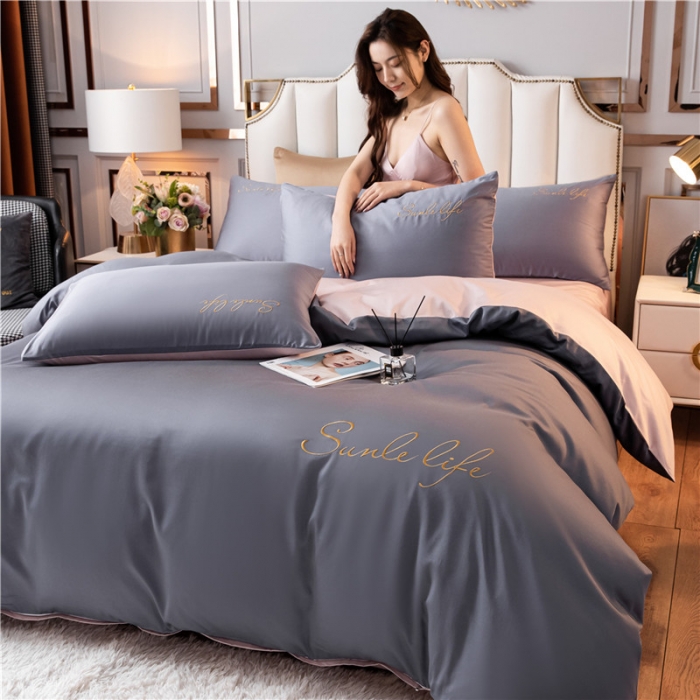 91家纺网 家纺一手货源 找家纺 古吉梦 2020新款洛卡棉双拼S款四件套 紫灰