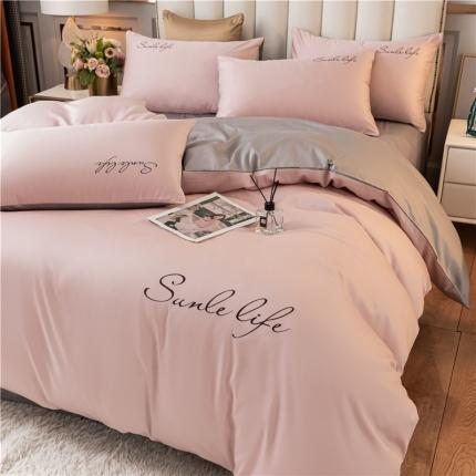 91家纺网 家纺一手货源 找家纺 古吉梦 2020新款洛卡棉双拼S款四件套 浅灰