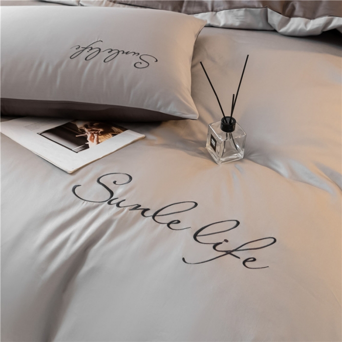 91家纺网 家纺一手货源 找家纺 古吉梦 2020新款洛卡棉双拼S款四件套 浅灰