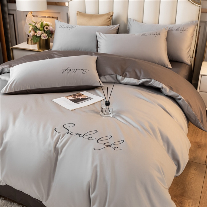 91家纺网 家纺一手货源 找家纺 古吉梦 2020新款洛卡棉双拼S款四件套 浅灰