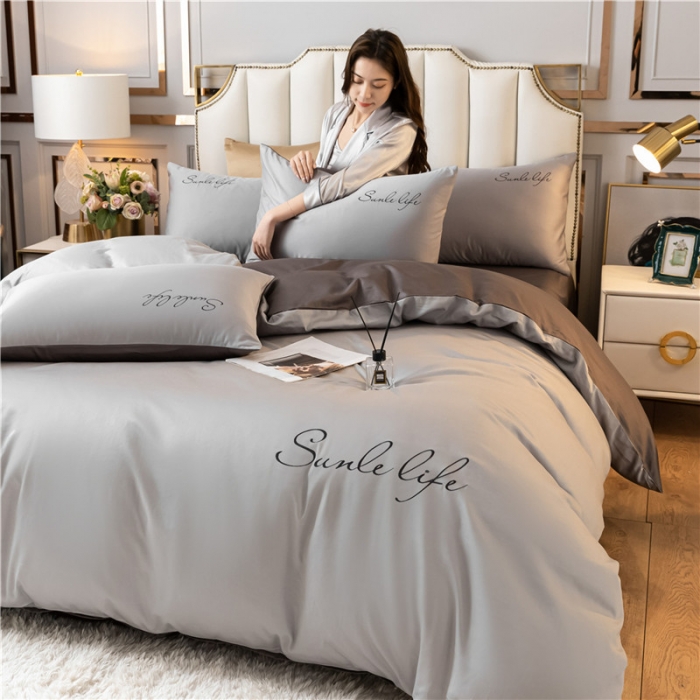 91家纺网 家纺一手货源 找家纺 古吉梦 2020新款洛卡棉双拼S款四件套 浅灰