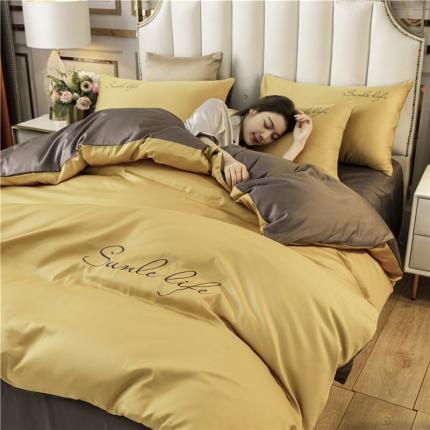 古吉梦 2020新款洛卡棉双拼S款四件套 嫩黄