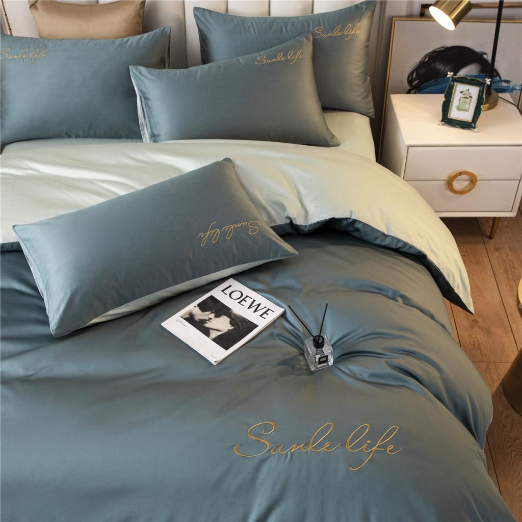 91家纺网 家纺一手货源 找家纺 古吉梦 2020新款洛卡棉双拼S款四件套 浅石兰