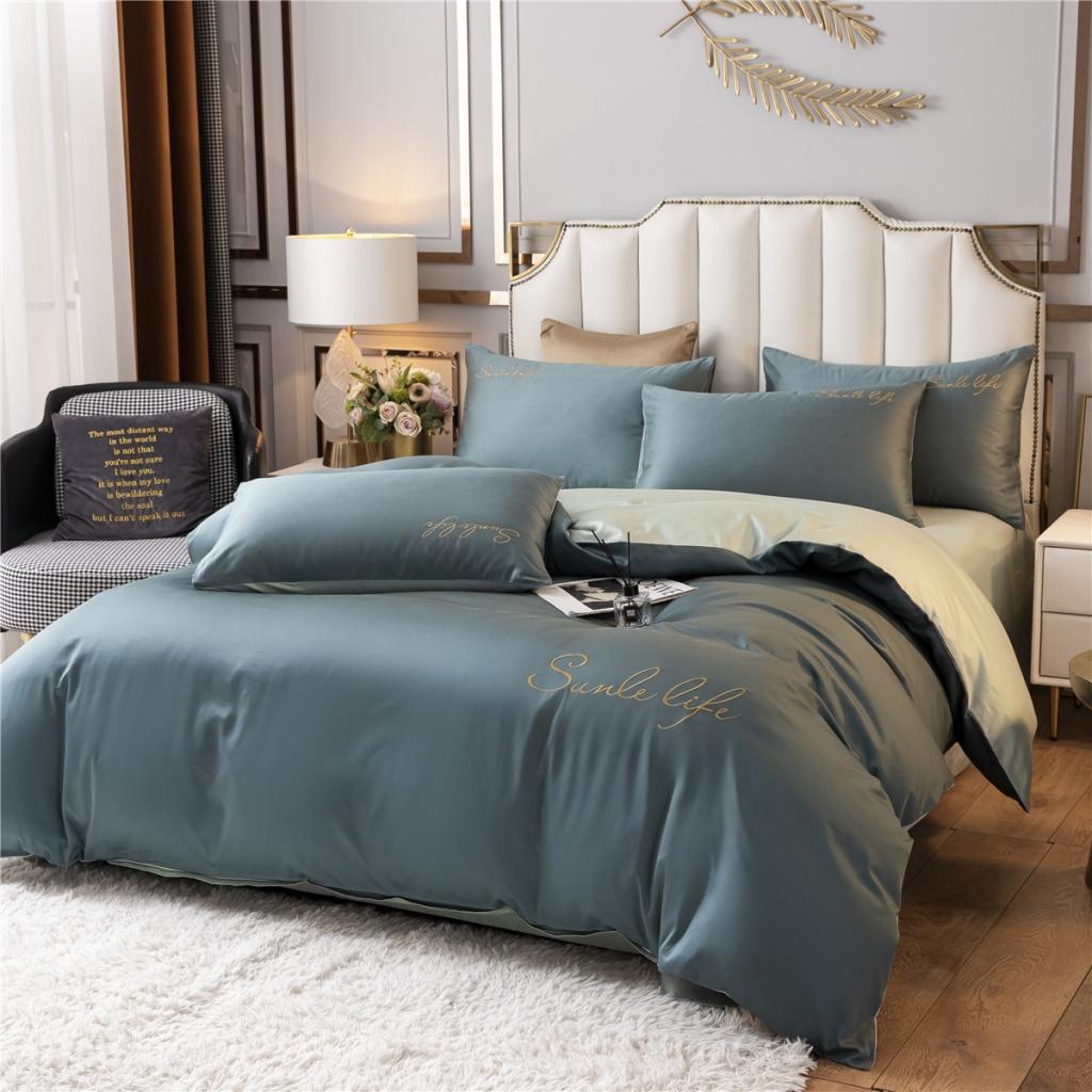 91家纺网 家纺一手货源 找家纺 古吉梦 2020新款洛卡棉双拼S款四件套 浅石兰