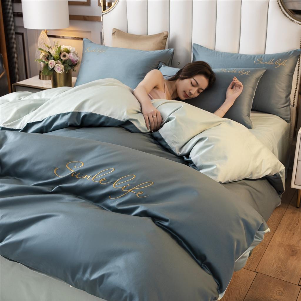 91家纺网 家纺一手货源 找家纺 古吉梦 2020新款洛卡棉双拼S款四件套 浅石兰