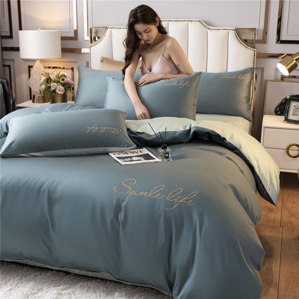 91家纺网 家纺一手货源 找家纺 古吉梦 2020新款洛卡棉双拼S款四件套 浅石兰