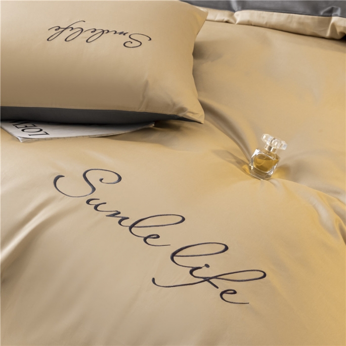 91家纺网 家纺一手货源 找家纺 古吉梦 2020新款洛卡棉双拼S款四件套 香槟金