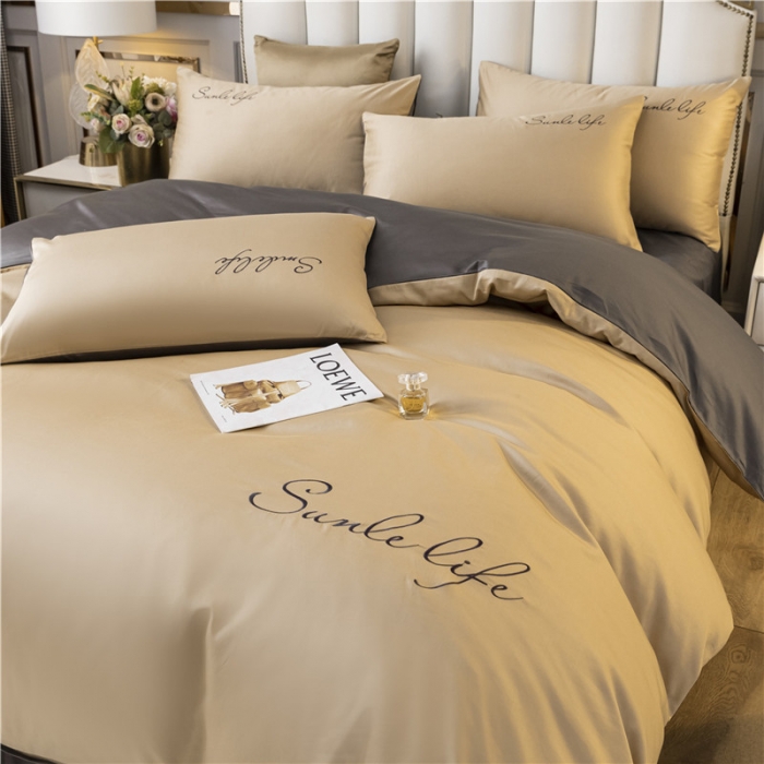 91家纺网 家纺一手货源 找家纺 古吉梦 2020新款洛卡棉双拼S款四件套 香槟金