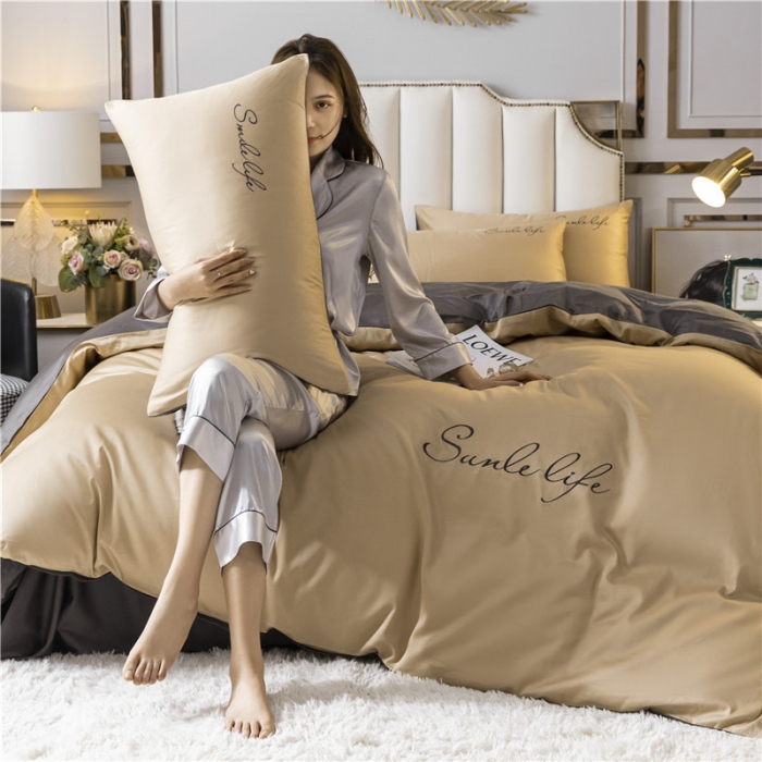 91家纺网 家纺一手货源 找家纺 古吉梦 2020新款洛卡棉双拼S款四件套 香槟金