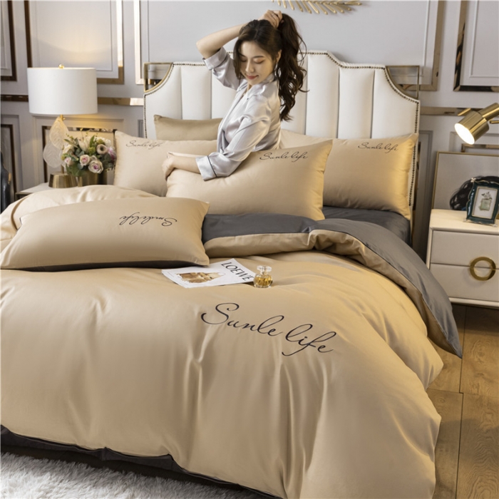 91家纺网 家纺一手货源 找家纺 古吉梦 2020新款洛卡棉双拼S款四件套 香槟金