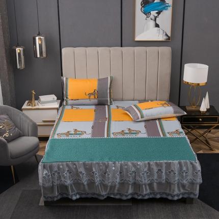 91家纺网 家纺一手货源 找家纺 （总）纽缦  2021新款冰丝凉席三件套床裙款