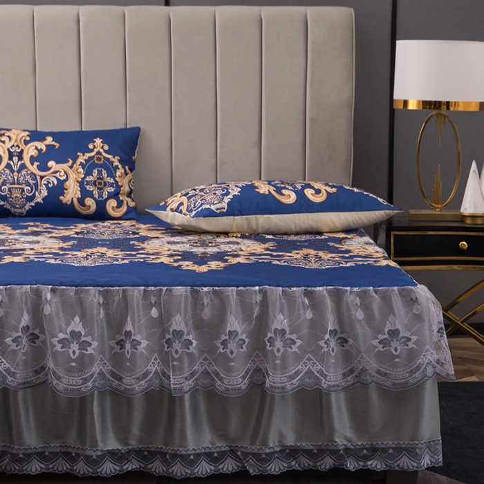 91家纺网 家纺一手货源 找家纺 纽缦  2021新款冰丝凉席三件套床裙款 巴黎风尚