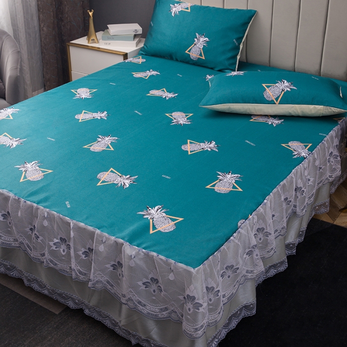 91家纺网 家纺一手货源 找家纺 纽缦  2021新款冰丝凉席三件套床裙款 菠萝蜜语