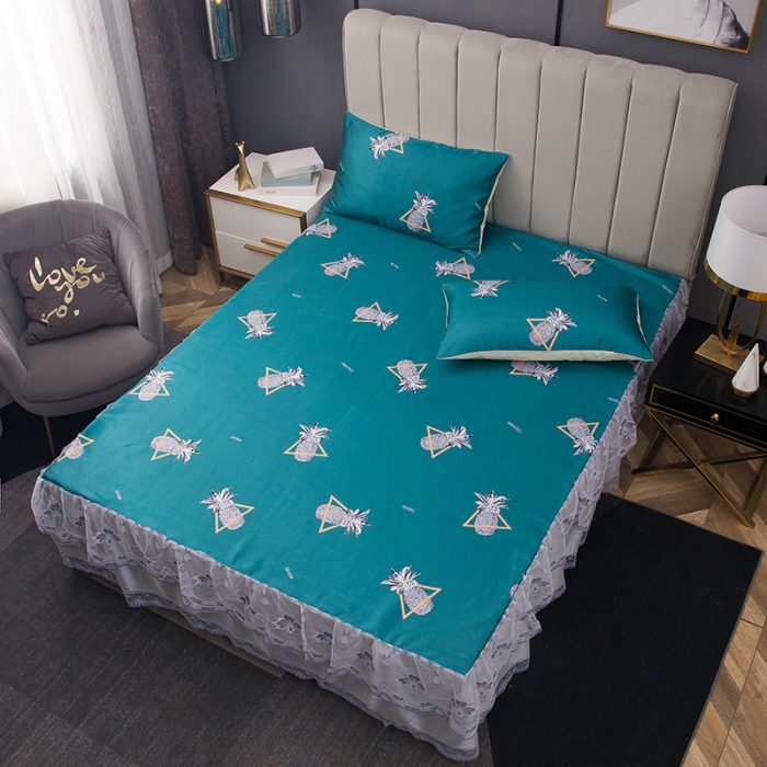 91家纺网 家纺一手货源 找家纺 纽缦  2021新款冰丝凉席三件套床裙款 菠萝蜜语