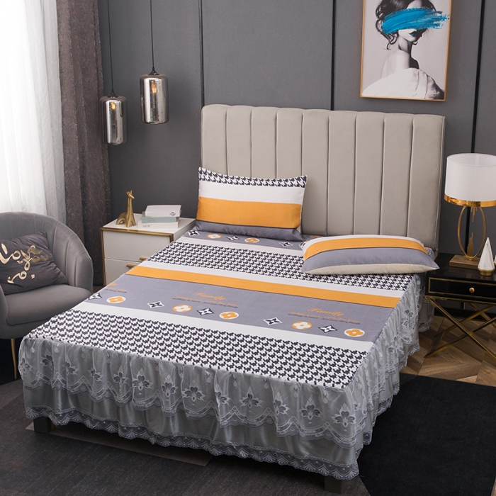 91家纺网 家纺一手货源 找家纺 纽缦  2021新款冰丝凉席三件套床裙款 高雅品质