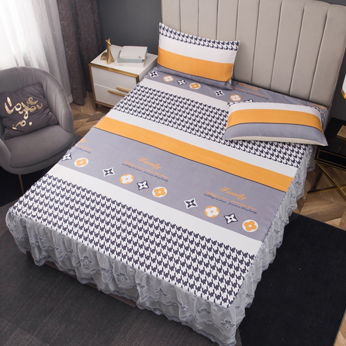 91家纺网 家纺一手货源 找家纺 纽缦  2021新款冰丝凉席三件套床裙款 高雅品质