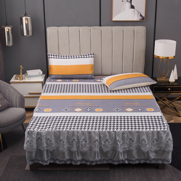 91家纺网 家纺一手货源 找家纺 纽缦  2021新款冰丝凉席三件套床裙款 高雅品质