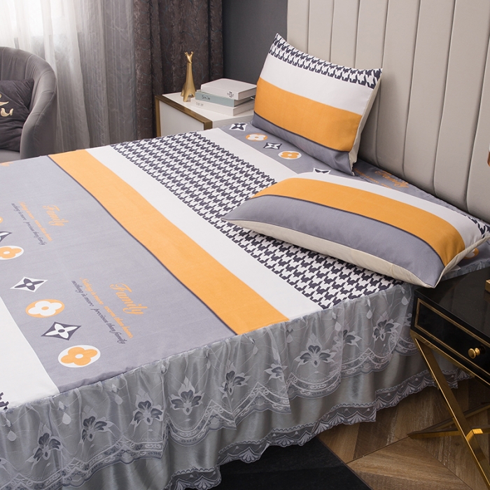 91家纺网 家纺一手货源 找家纺 纽缦  2021新款冰丝凉席三件套床裙款 高雅品质