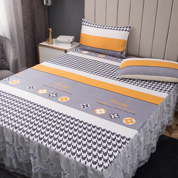 91家纺网 家纺一手货源 找家纺 纽缦  2021新款冰丝凉席三件套床裙款 高雅品质