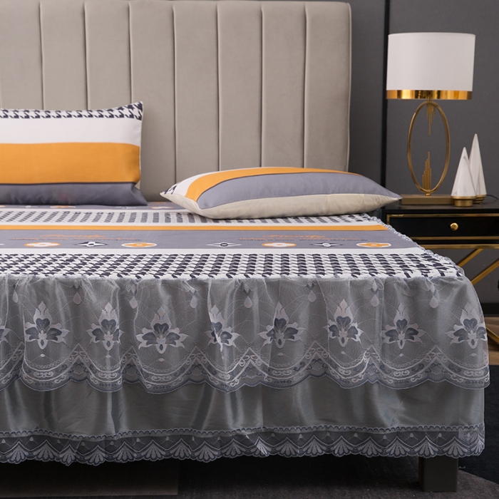 91家纺网 家纺一手货源 找家纺 纽缦  2021新款冰丝凉席三件套床裙款 高雅品质