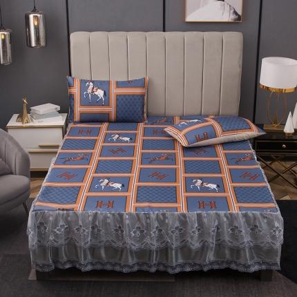 纽缦 2021新款冰丝凉席三件套床裙款 简忆时光