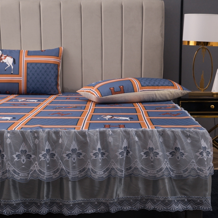 91家纺网 家纺一手货源 找家纺 纽缦  2021新款冰丝凉席三件套床裙款 简忆时光