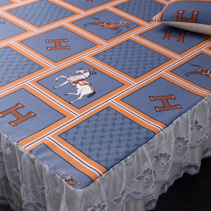 91家纺网 家纺一手货源 找家纺 纽缦  2021新款冰丝凉席三件套床裙款 简忆时光