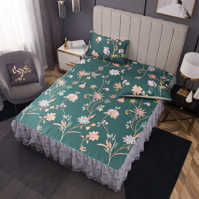 91家纺网 家纺一手货源 找家纺 纽缦  2021新款冰丝凉席三件套床裙款 卡伦斯