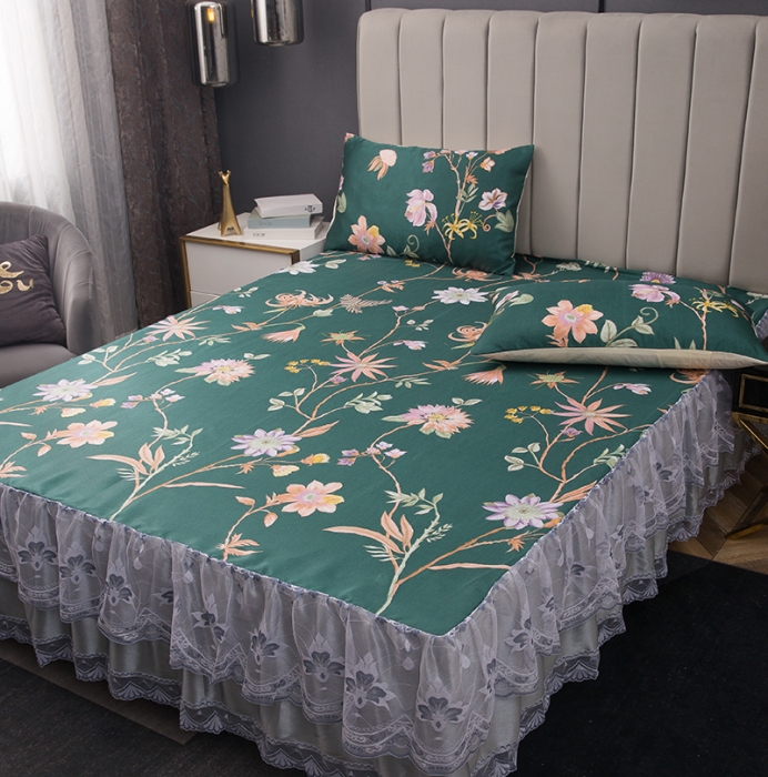 91家纺网 家纺一手货源 找家纺 纽缦  2021新款冰丝凉席三件套床裙款 卡伦斯