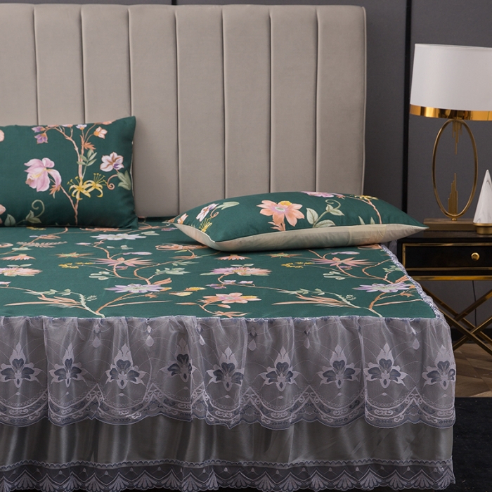 91家纺网 家纺一手货源 找家纺 纽缦  2021新款冰丝凉席三件套床裙款 卡伦斯