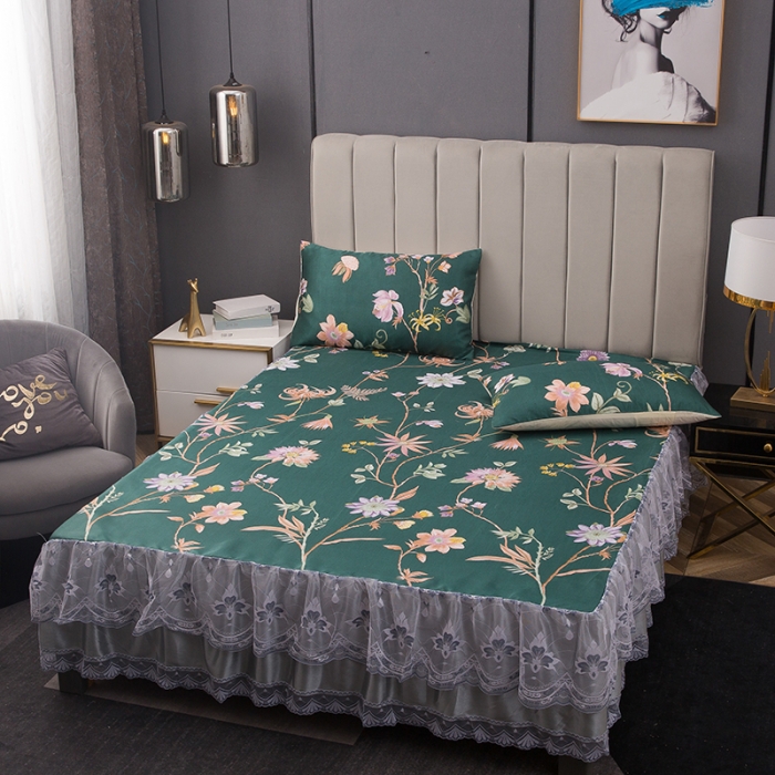 91家纺网 家纺一手货源 找家纺 纽缦  2021新款冰丝凉席三件套床裙款 卡伦斯