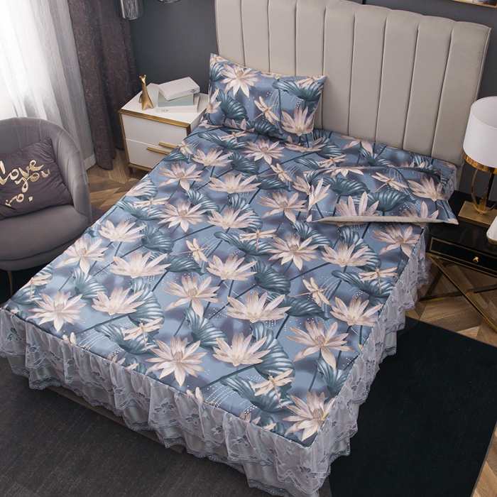 91家纺网 家纺一手货源 找家纺 纽缦  2021新款冰丝凉席三件套床裙款 卡纳贝斯兰