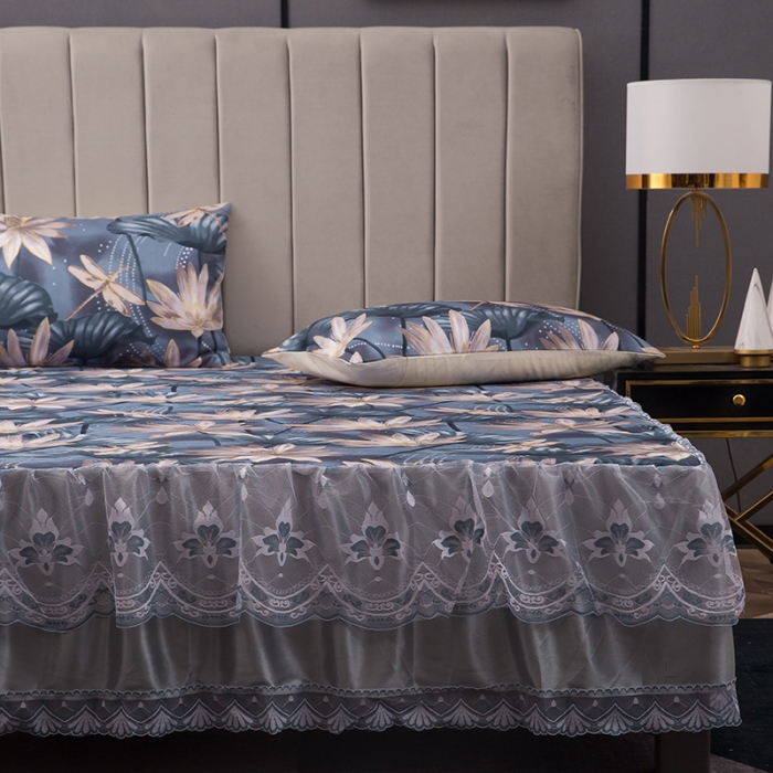 91家纺网 家纺一手货源 找家纺 纽缦  2021新款冰丝凉席三件套床裙款 卡纳贝斯兰