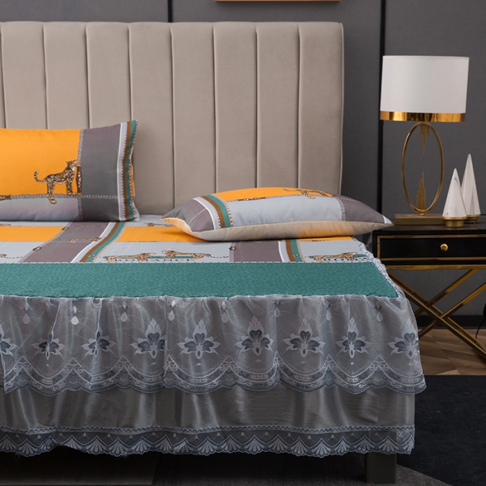 91家纺网 家纺一手货源 找家纺 纽缦  2021新款冰丝凉席三件套床裙款 卡其落