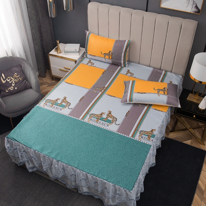 91家纺网 家纺一手货源 找家纺 纽缦  2021新款冰丝凉席三件套床裙款 卡其落