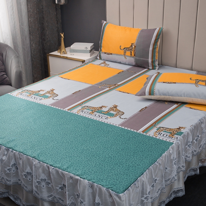 91家纺网 家纺一手货源 找家纺 纽缦  2021新款冰丝凉席三件套床裙款 卡其落