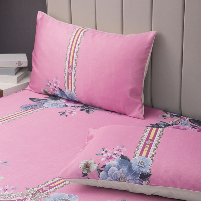 91家纺网 家纺一手货源 找家纺 纽缦  2021新款冰丝凉席三件套床裙款 克洛伊粉