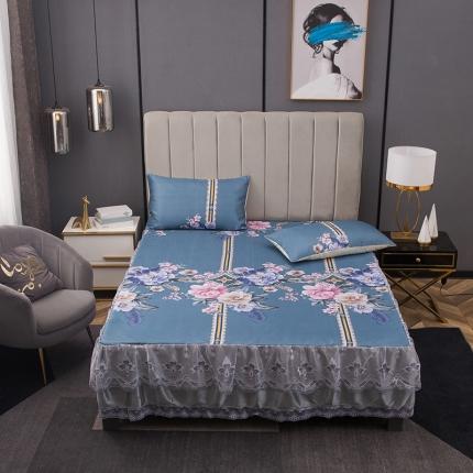 纽缦 2021新款冰丝凉席三件套床裙款 克洛伊兰