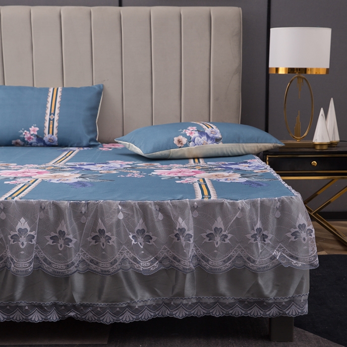 91家纺网 家纺一手货源 找家纺 纽缦  2021新款冰丝凉席三件套床裙款 克洛伊兰