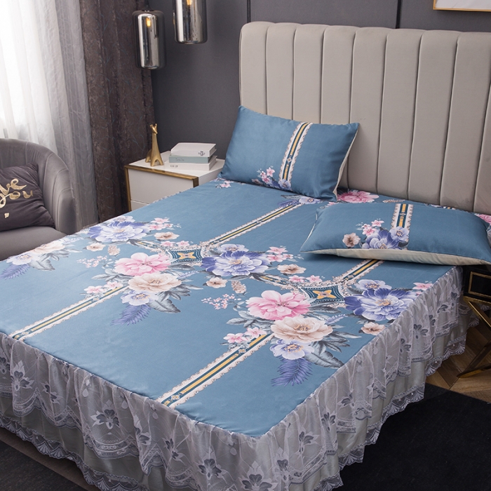 91家纺网 家纺一手货源 找家纺 纽缦  2021新款冰丝凉席三件套床裙款 克洛伊兰